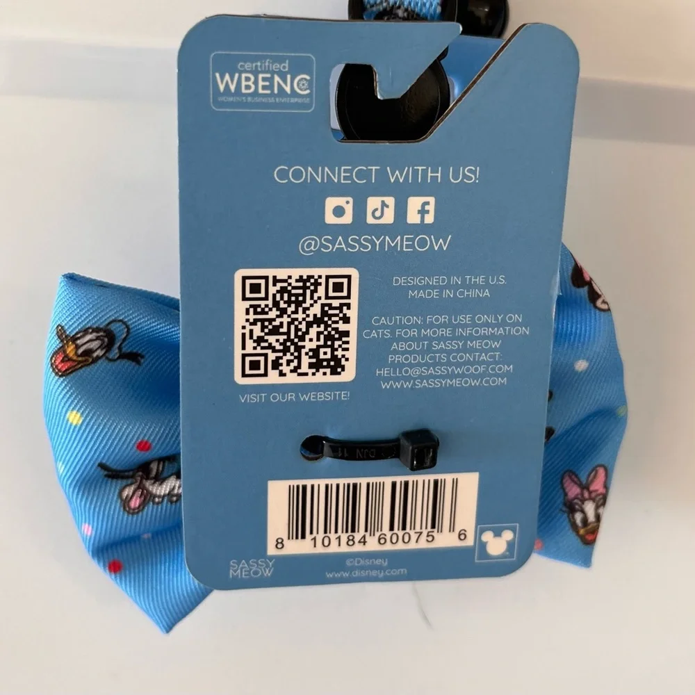 Sassy Cat Meow Blue Disney Pet BowTie w/ Mickey & Friends on the Blue Background